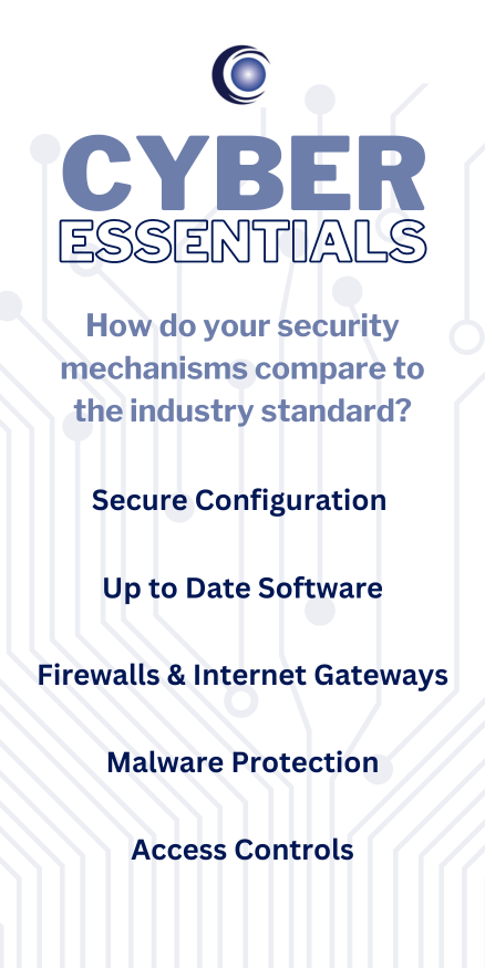 Cyber Essentials security mechanisms
Secure configuration, up to date software, firewalls and internet gateways, malware protection, access controls