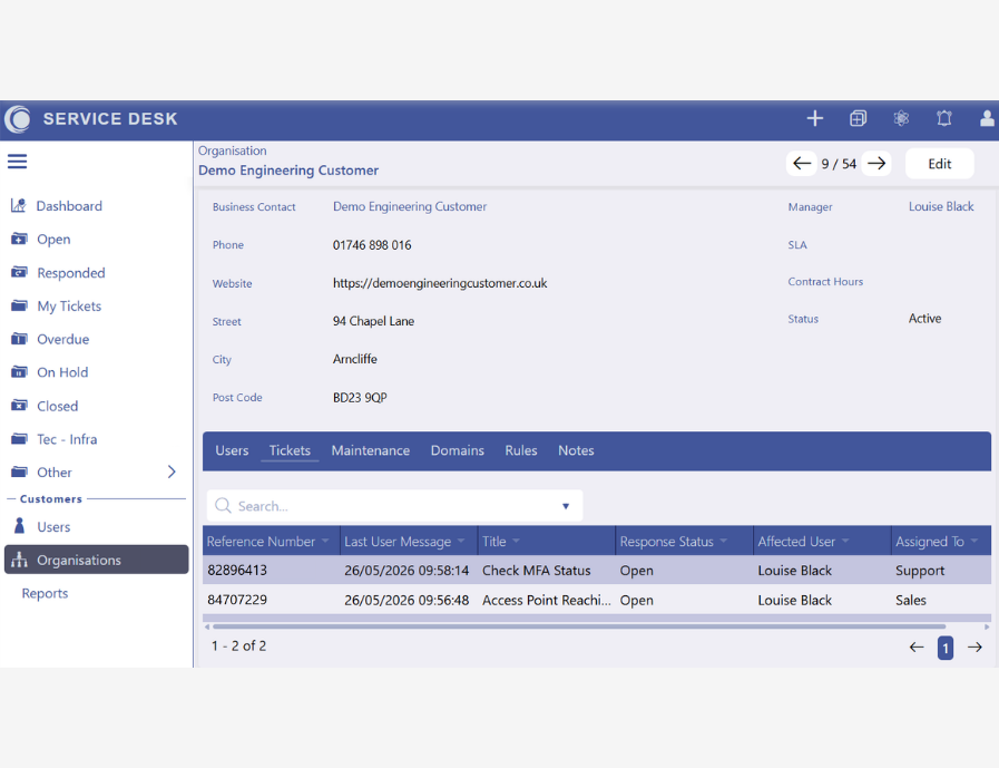 Service Desk Ticket List OrcAstra service desk ticketing system screenshot